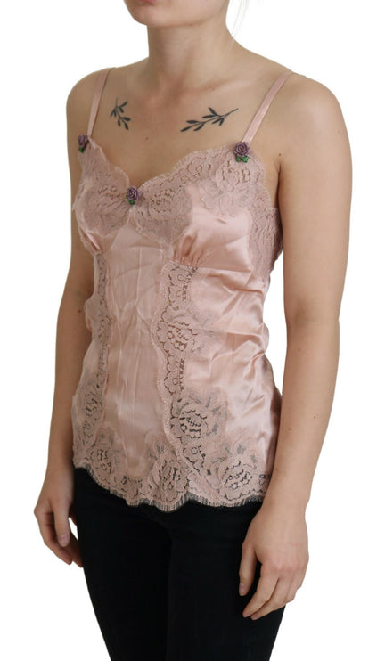 Elegante top in lingerie di seta rosa