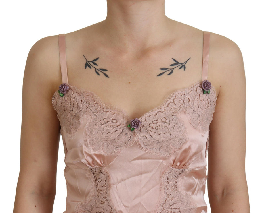 Elegante top in lingerie di seta rosa