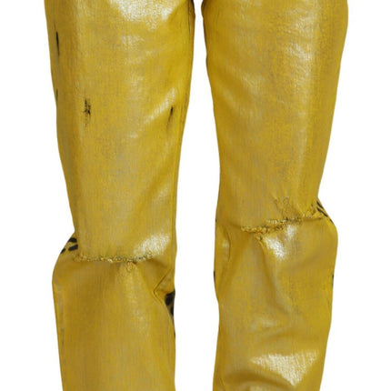 Jeans chic ad alta vita dritta in giallo vibrante