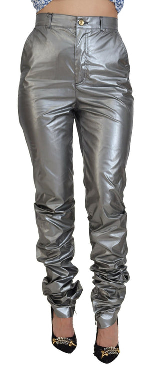 Elegante magere broek met hoge taille in zilver