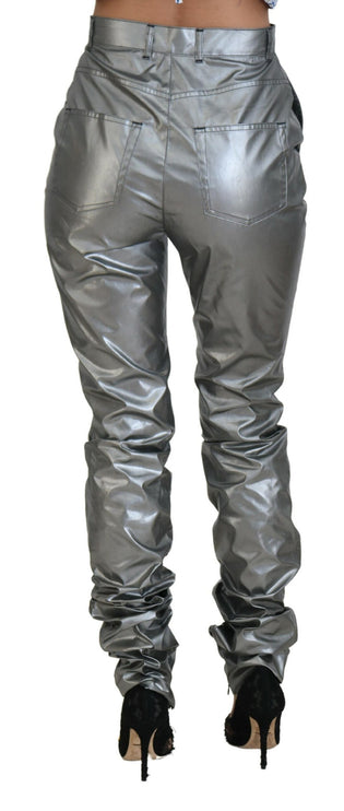 Elegante magere broek met hoge taille in zilver