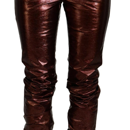 Hoge taille skinny jeans in metalen brons