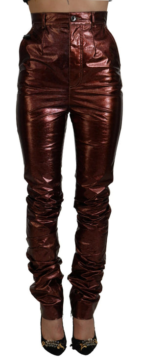 Hoge taille skinny jeans in metalen brons