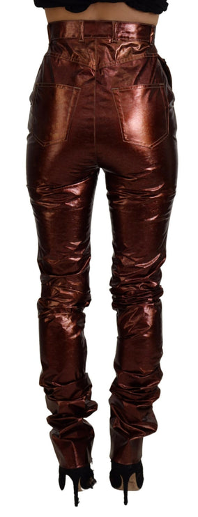 Hoge taille skinny jeans in metalen brons