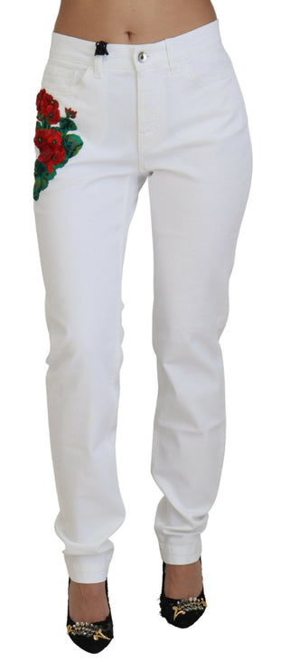 Elegante witte mid -taille skinny jeans