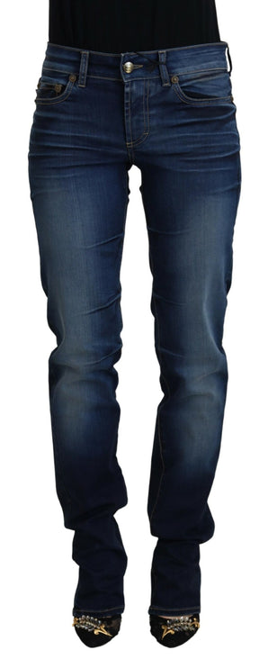 Chique denim broek met lage taille in blauw