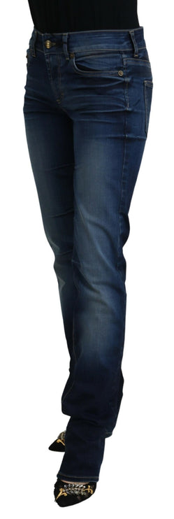 Chique denim broek met lage taille in blauw