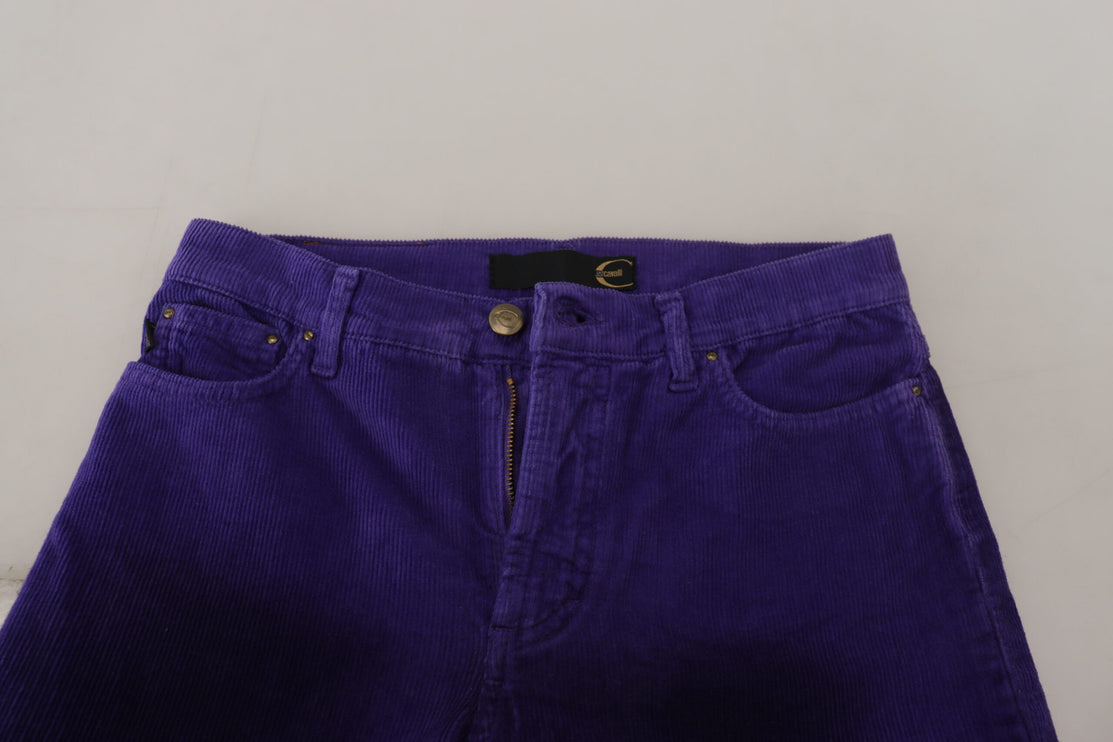 Eleganti pantaloni a velluto viola dritto