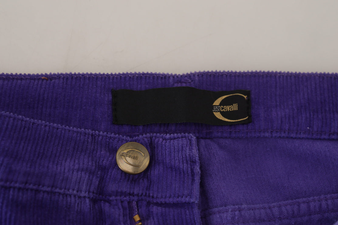 Eleganti pantaloni a velluto viola dritto