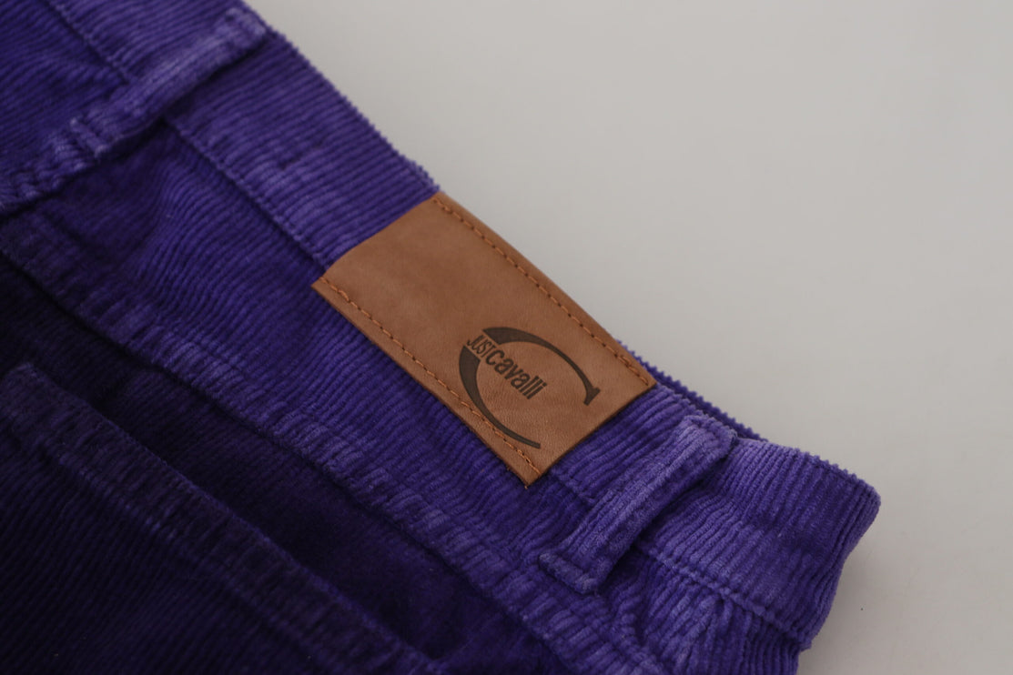 Eleganti pantaloni a velluto viola dritto