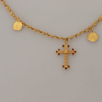 Gold Tone Cross Charm Necklace