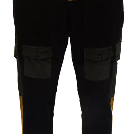 Elegant Black Tapered Trousers with Yellow Accent