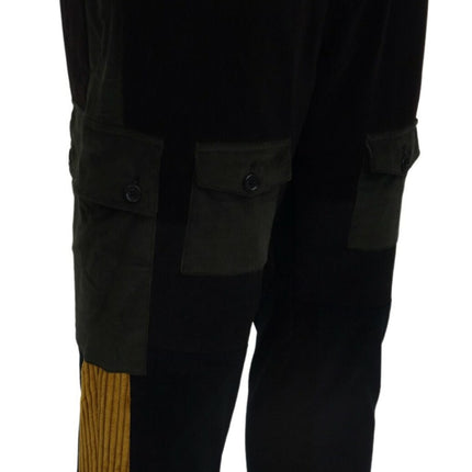 Elegant Black Tapered Trousers with Yellow Accent