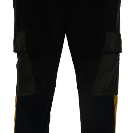 Elegant Black Tapered Trousers with Yellow Accent