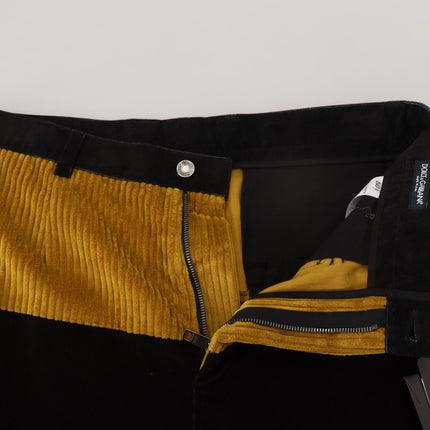 Elegant Black Tapered Trousers with Yellow Accent