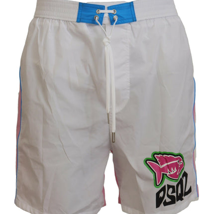 Shorts de natation à imprimé blanc et rose chic