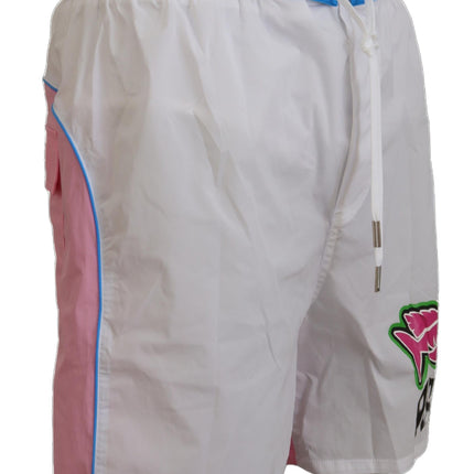 Shorts de natation à imprimé blanc et rose chic