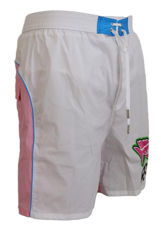 Shorts de natation à imprimé blanc et rose chic