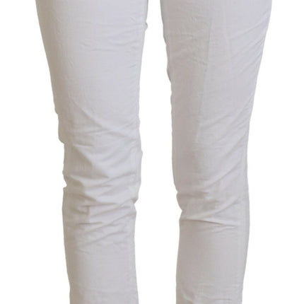 Elegante taps toelopende witte broek met hoge taille