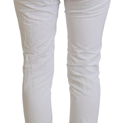 Elegante taps toelopende witte broek met hoge taille