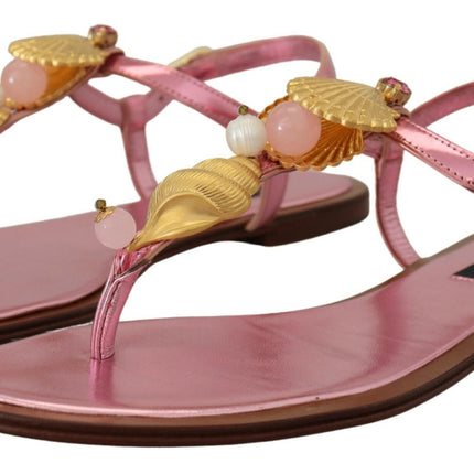 Sandales en cuir rose chic avec des embellissements exquis