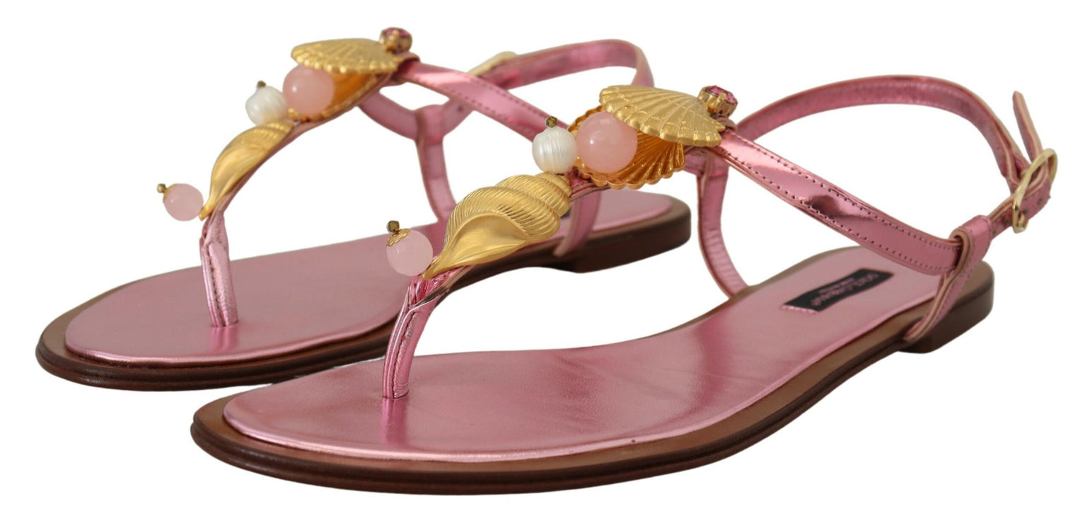 Sandalias de cuero rosado elegantes con adornos exquisitos