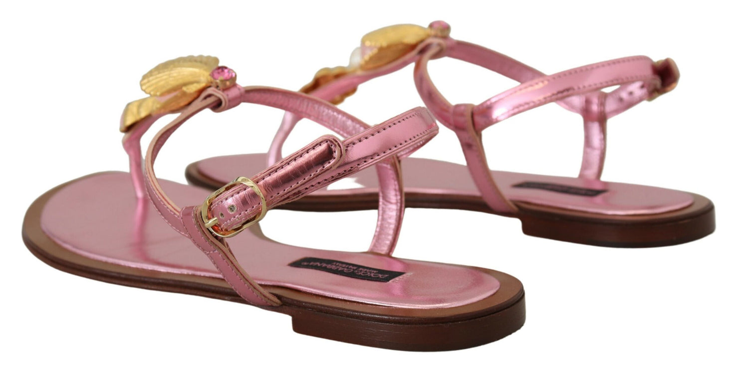 Sandalias de cuero rosado elegantes con adornos exquisitos