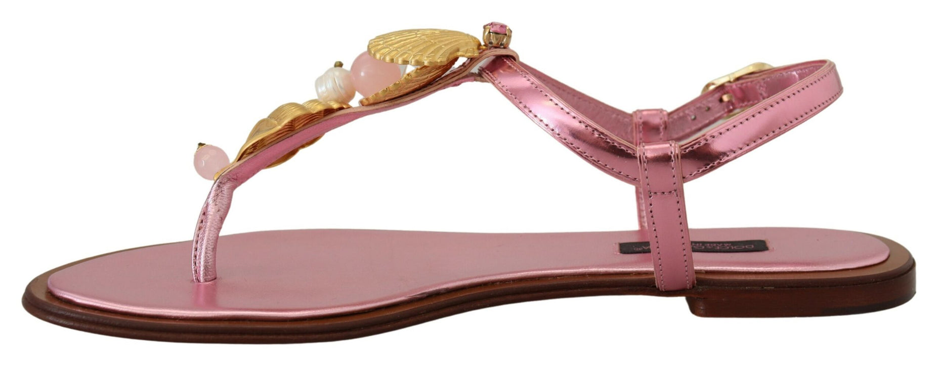 Sandalias de cuero rosado elegantes con adornos exquisitos