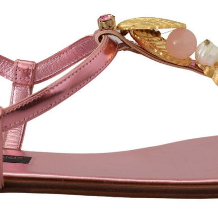 Sandales en cuir rose chic avec des embellissements exquis