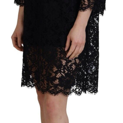 Elegant Black Floral Lace Shift Dress