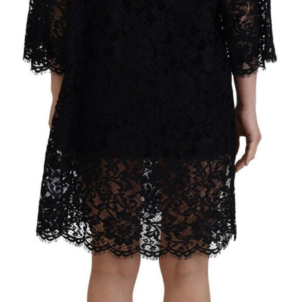 Elegant Black Floral Lace Shift Dress