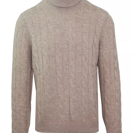 Elegant Beige Wool-Cashmere Turtleneck Sweater