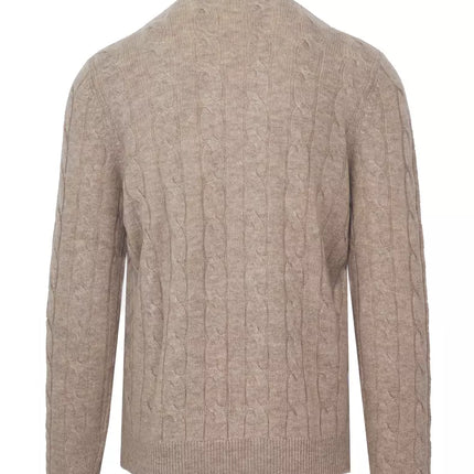 Elegant Beige Wool-Cashmere Turtleneck Sweater