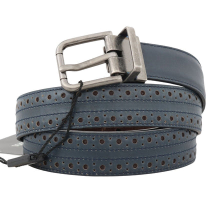 Elegant Blue Leather Men's Belt