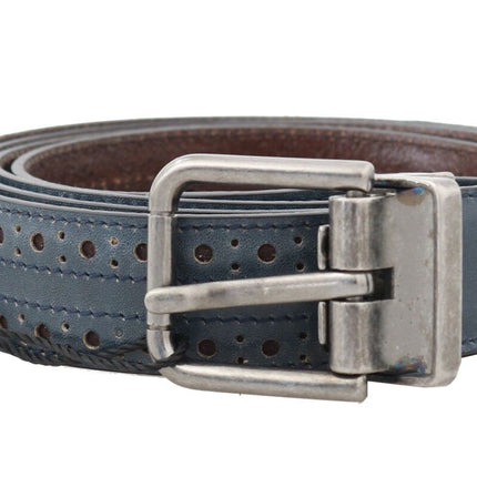 Elegant Blue Leather Men's Belt