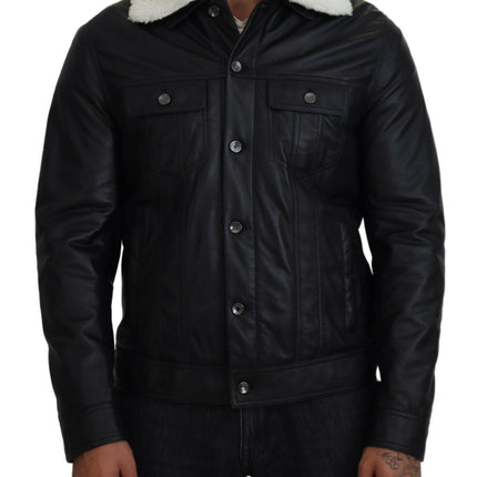 Elegant Black Leather Bomber Jacket