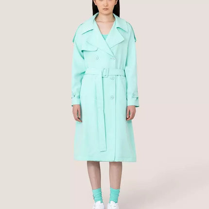 Elegant Light Blue Double-Breasted Trench Coat