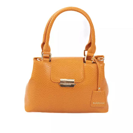 Elegante bolso naranja con solapa y detalles dorados