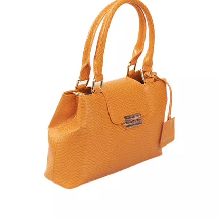 Elegante bolso naranja con solapa y detalles dorados