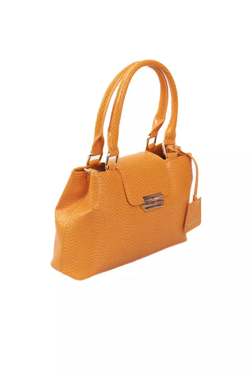 Elegante bolso naranja con solapa y detalles dorados