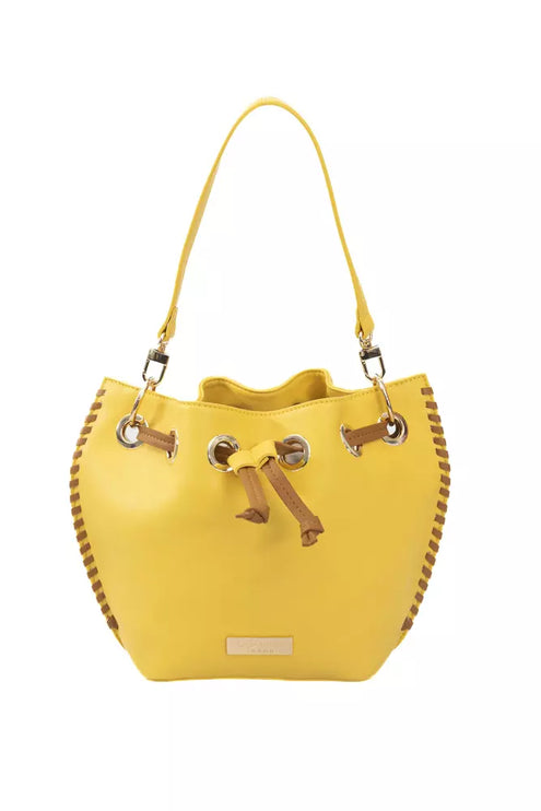 Bolso de hombro amarillo con detalle dorado