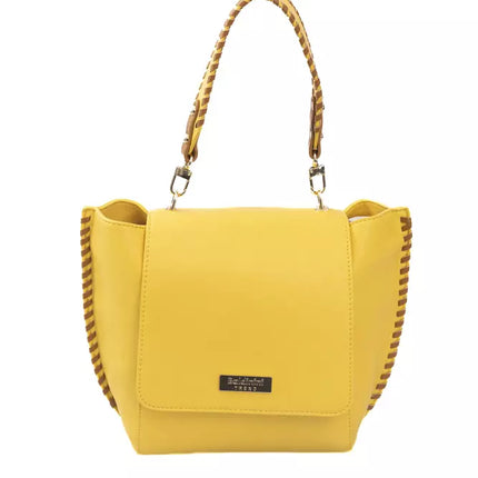 Elegante bolso amarillo con solapa y detalles dorados