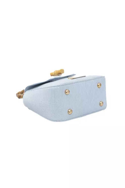 Elegante bolso bandolera azul claro con detalles dorados