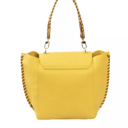 Elegante bolso amarillo con solapa y detalles dorados