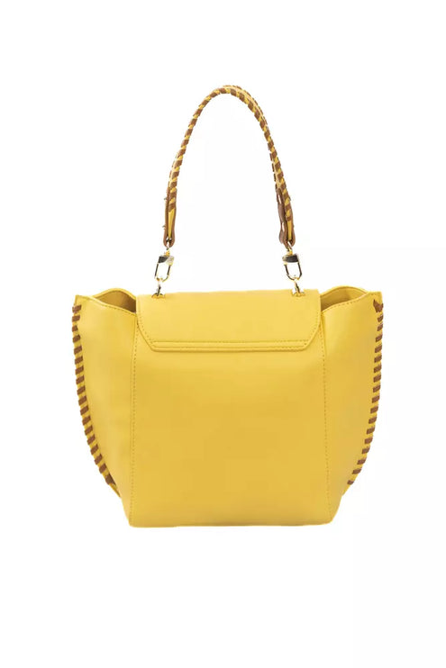 Elegante bolso amarillo con solapa y detalles dorados