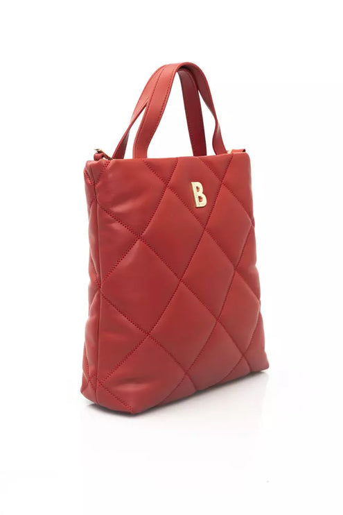 Elegante bolso bandolera de piel roja con detalles dorados