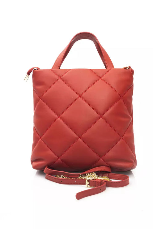 Elegante bolso bandolera de piel roja con detalles dorados