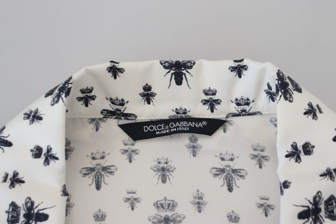 Elegante top de pijama de seda con estampado de abeja corona