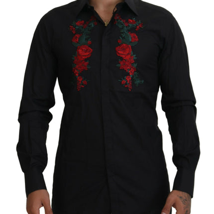 Elegante camisa de algodón bordado floral