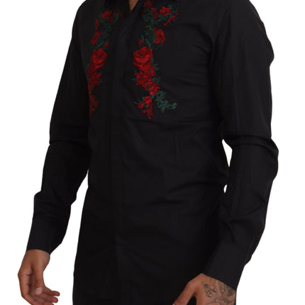 Elegante camisa de algodón bordado floral